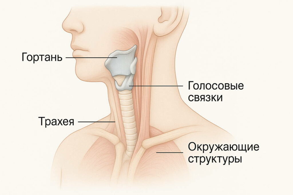 Анатомическая схема гортани, трахеи и голосовых связок человека